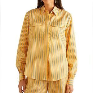 Matin Oversized Pleated Striped Shirt in Ochre | Size 8